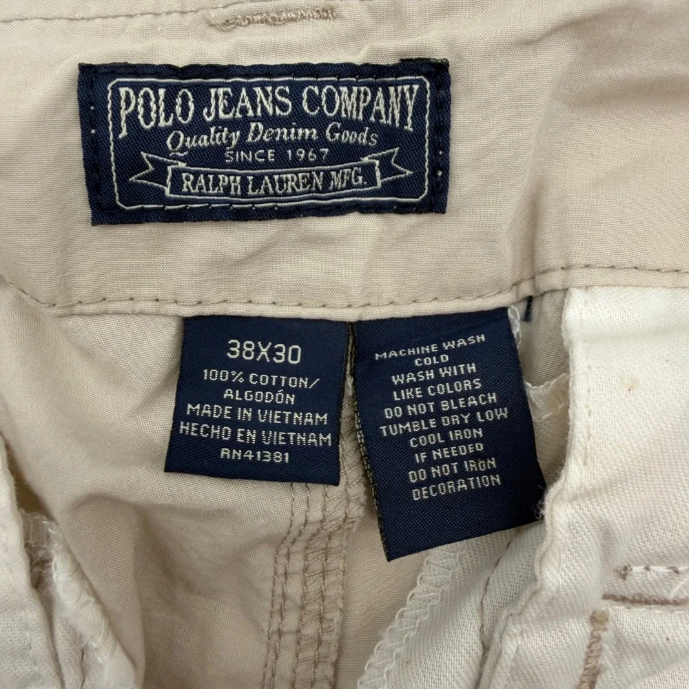 Polo Jeans Co Ralph Lauren Mens Cargo Pants 38x30 Tan Khaki Cotton Utility Work